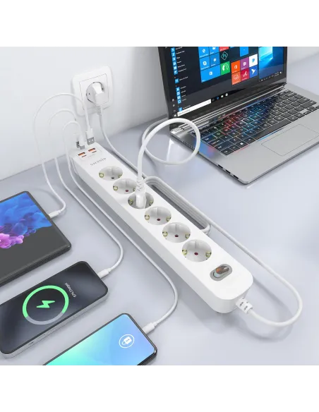 AISENS ASPS-2A2C16-W regleta blanca 6 Schuko USB-C