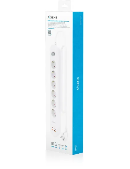 AISENS ASPS-2A2C16-W regleta blanca 6 Schuko USB-C