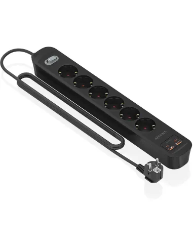 Aisens ASPS-2A2C17-BK 6 Tomas 2 USB-A 2 USB-C con Protección e Interruptor