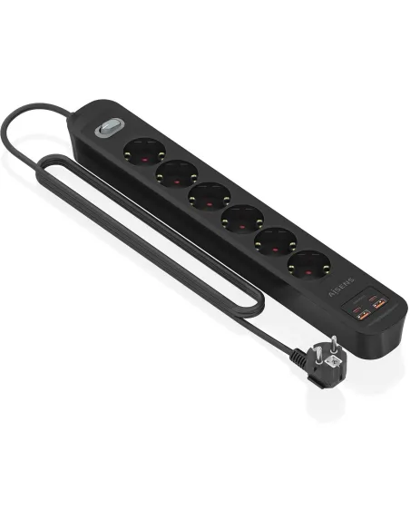 Aisens ASPS-2A2C17-BK 6 Tomas 2 USB-A 2 USB-C con Protección e Interruptor