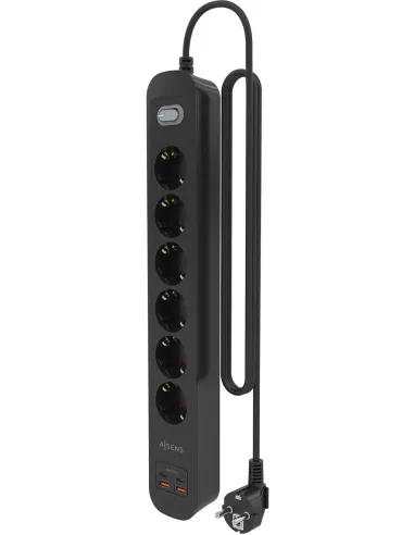 AISENS ASPS-2A2C17-BK regleta negra 6 Schuko USB-C 20W
