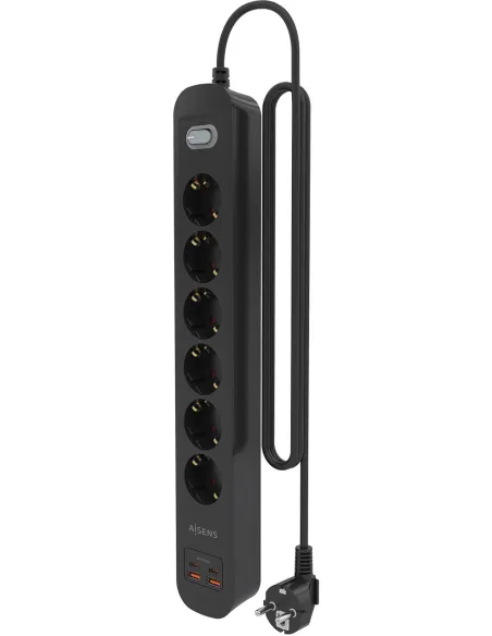 AISENS ASPS-2A2C17-BK regleta negra 6 Schuko USB-C 20W