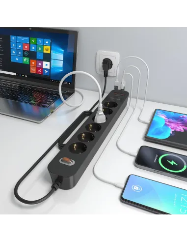 AISENS ASPS-2A2C17-BK regleta negra 6 Schuko USB-C 20W