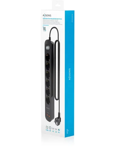 AISENS ASPS-2A2C17-BK regleta negra 6 Schuko USB-C 20W