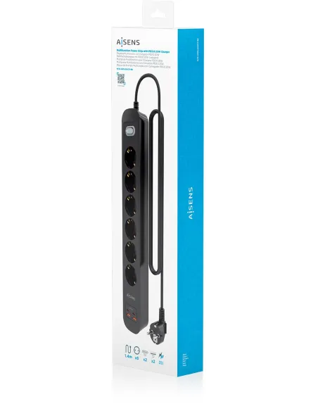 AISENS ASPS-2A2C17-BK regleta negra 6 Schuko USB-C 20W