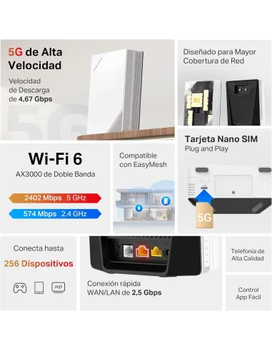 Mercusys MB520-5G (V1) router 5G Nano SIM Wi-Fi 6 2.5GbE