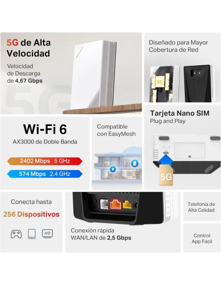 Mercusys MB520-5G (V1) router 5G Nano SIM Wi-Fi 6 2.5GbE