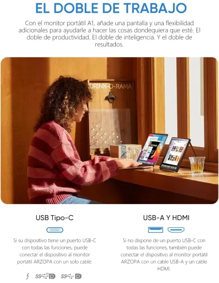 Arzopa A1 monitor portátil Ligero 15,6" FHD IPS USB-C gris
