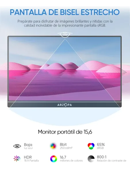 Arzopa A1 monitor portátil Ligero 15,6" FHD IPS USB-C gris