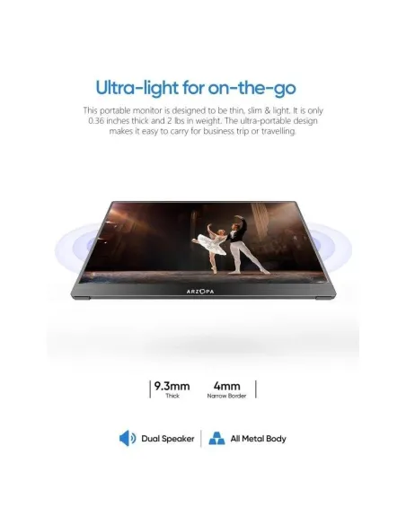 Arzopa A1T monitor portátil táctil 15,6" FHD IPS gris