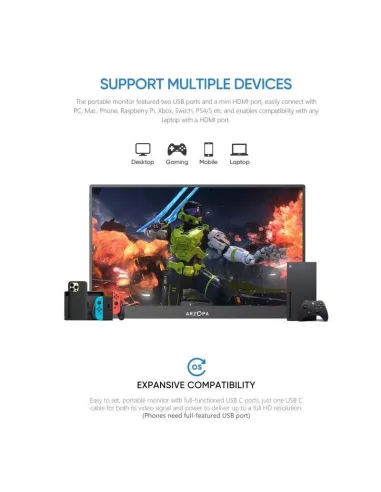 Arzopa A1T monitor portátil táctil 15,6" FHD IPS gris