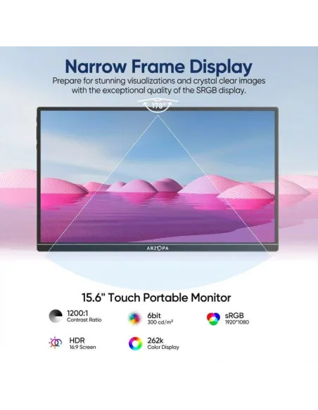 Arzopa A1T monitor portátil táctil 15,6" FHD IPS gris