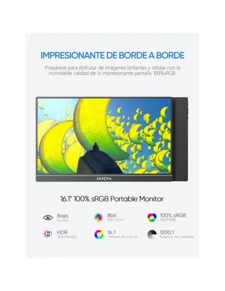 Arzopa Z1C monitor portátil 16,1" FHD 100% sRGB negro