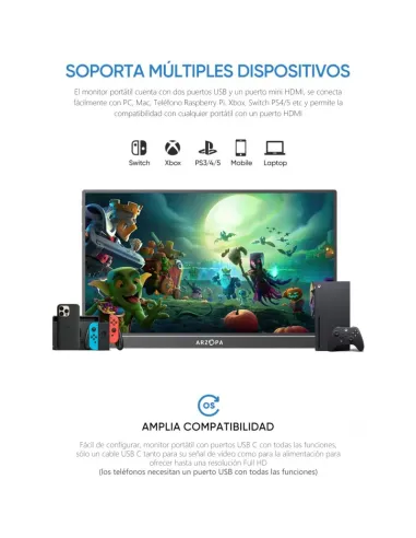 Arzopa Z1C monitor portátil 16,1" FHD 100% sRGB negro