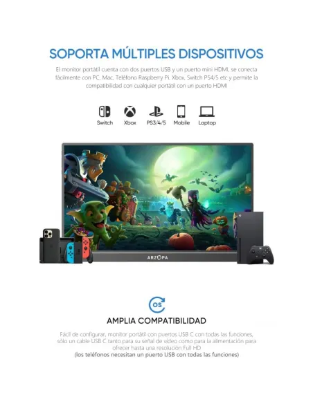 Arzopa Z1C monitor portátil 16,1" FHD 100% sRGB negro