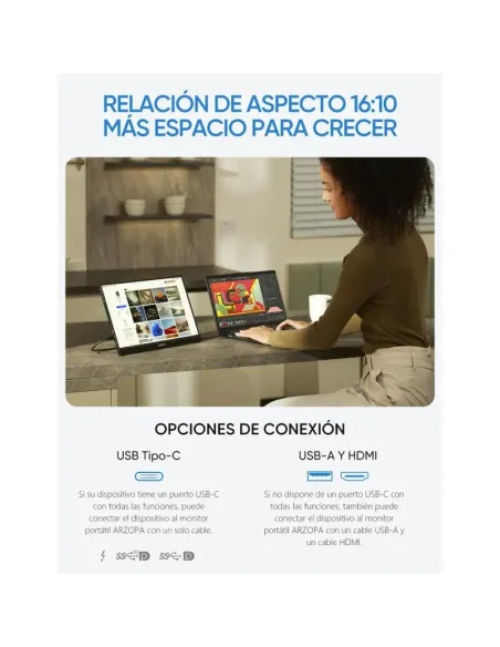 Arzopa Z1RC monitor portátil 16" 2.5K 16:10 IPS negro