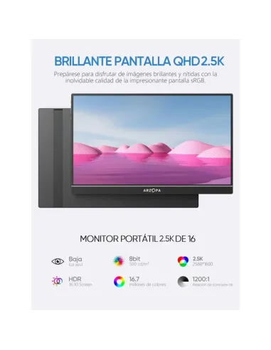 Arzopa Z1RC monitor portátil 16" 2.5K 16:10 IPS negro