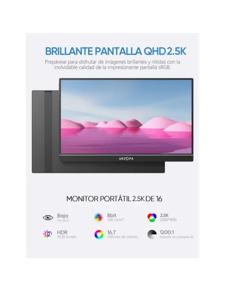 Arzopa Z1RC monitor portátil 16" 2.5K 16:10 IPS negro