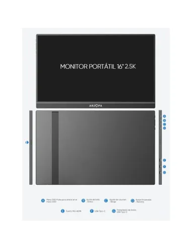 Arzopa Z1RC monitor portátil 16" 2.5K 16:10 IPS negro