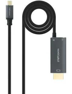 Nanocable 10.15.5182 Cable conversor USB-C a HDMI V2.1 8K 60Hz y USB-C PD 100W, Aluminio, USB-C/M – HDMI/M+USB-C/H, 1.8 m-CABL65852