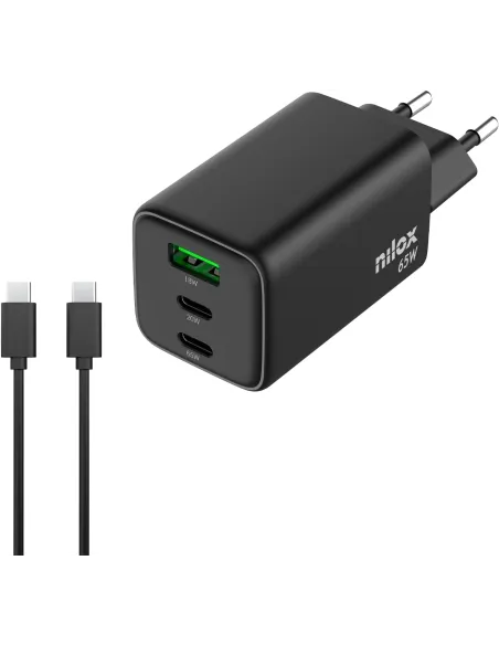 NILOX NXBGAN65W Cargador universal para portátil GaN de 65W con USB-C