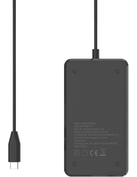 Nilox NXBGAN90Wcargador GaN 65W USB-C PD compacto