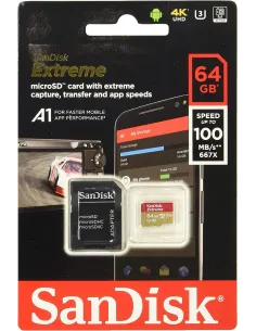 SanDisk Extreme MicroSDXC 64GB UHS-I A2 V30 Clase 10 con Adaptador SD-MTMSDM0341