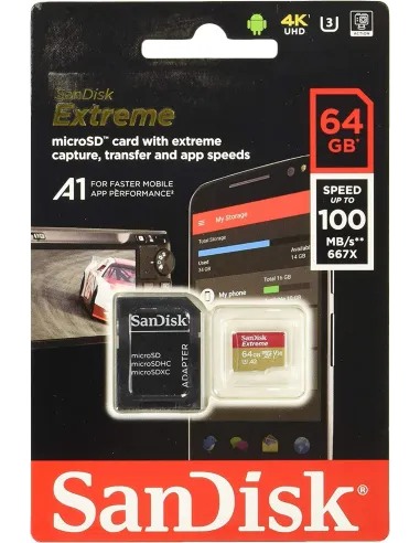 SanDisk Extreme MicroSDXC 64GB UHS-I A2 V30 Clase 10 con Adaptador SD