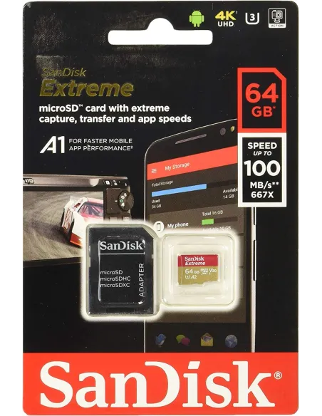 SanDisk Extreme MicroSDXC 64GB UHS-I A2 V30 Clase 10 con Adaptador SD