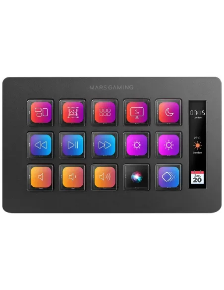 Mars Gaming MSD-ONE Control Deck Slim 15 Teclas Personalizables Pantalla LCD Windows y MacOS Negro