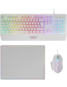 Mars Gaming MCP124WES Combo 3 en 1 RGB Blanco Teclado Ergonómico H-Mech LED RGB Ratón RGB 3200DPI Alfombrilla Nano textil-FTRCTR0271
