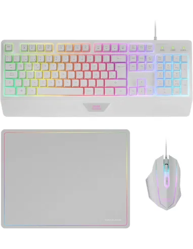 Mars Gaming MCP124 Combo 3 en 1 RGB Blanco Teclado Ergonómico H-Mech LED RGB Ratón RGB 3200DPI Alfombrilla Nano textil
