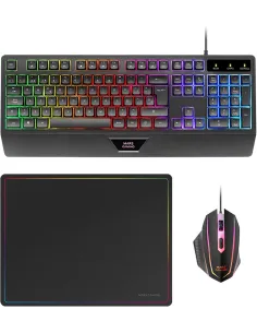 Mars Gaming MCP124ES Combo 3 en 1 RGB Negro Teclado Ergonómico H-Mech LED RGB Ratón RGB 3200DPI Alfombrilla Nano textil-FTRCTR0272