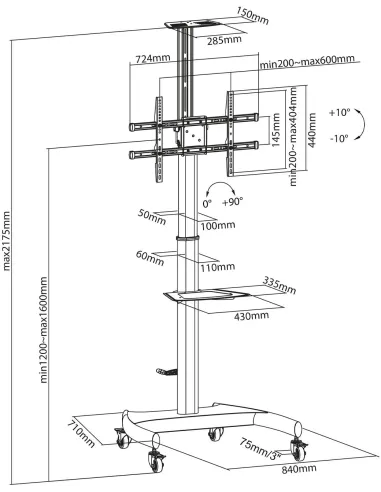 AISENS FT70TE-169: soporte de suelo para TV con ruedas