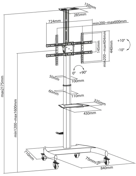 AISENS FT70TE-169: soporte de suelo para TV con ruedas