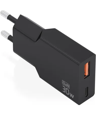AISENS A110-1005 Cargador Ultra Delgado GaN 30W (USB-C + USB-A) Negro