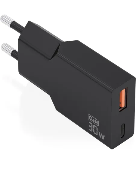 AISENS A110-1005 Cargador Ultra Delgado GaN 30W (USB-C + USB-A) Negro