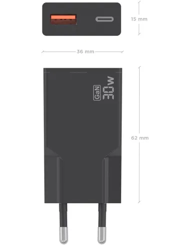 AISENS A110-1005 cargador GaN 30W USB-C + USB-A móvil