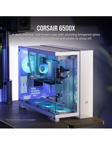 Torre Corsair 6500X Blanco Bambú caja ATX panorámica PC RGB