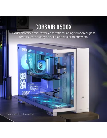 Torre Corsair 6500X Blanco Bambú caja ATX panorámica PC RGB