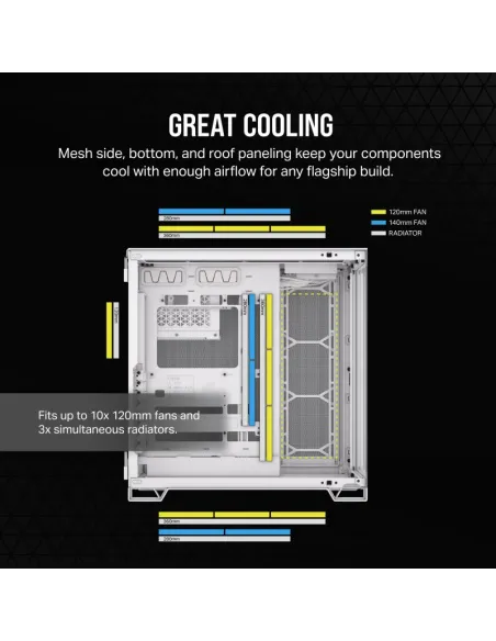 Torre Corsair 6500X Blanco Bambú caja ATX panorámica PC RGB