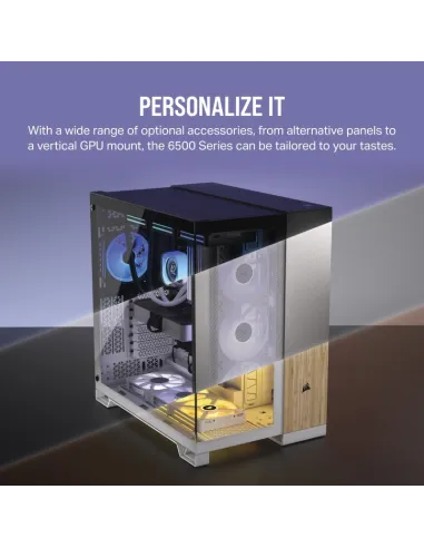 Torre Corsair 6500X Blanco Bambú caja ATX panorámica PC RGB