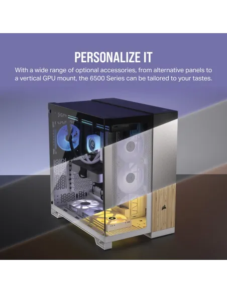 Torre Corsair 6500X Blanco Bambú caja ATX panorámica PC RGB