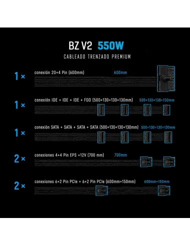 Hiditec BZ550 v2: fuente ATX 550W Bronze DC/DC PCIe