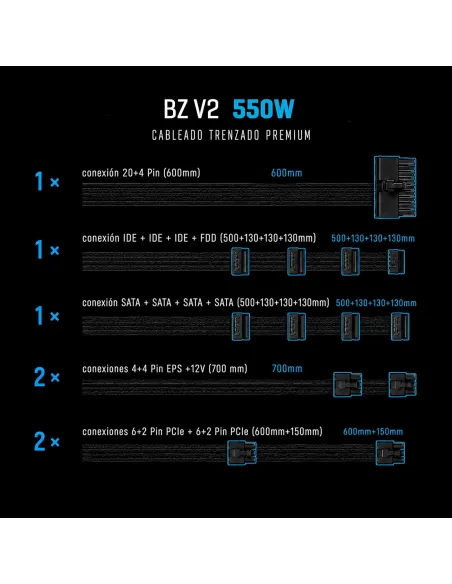 Hiditec BZ550 v2: fuente ATX 550W Bronze DC/DC PCIe