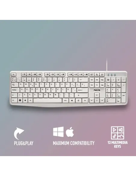 NGS Heritage: teclado USB blanco con 12 teclas multimedia