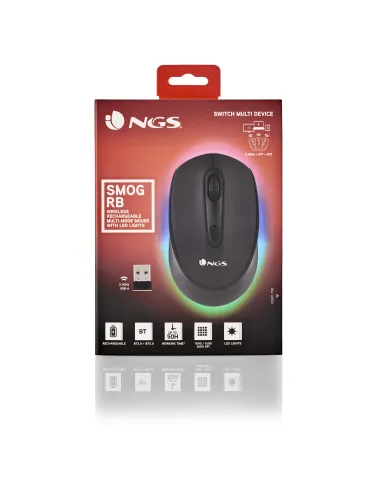 NGS SMOG-RB Ratón Wireless Ambidiestro RGB Multidispositivo 2400 DPI Negro