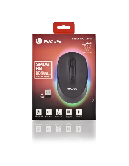 NGS SMOG-RB Ratón Wireless Ambidiestro RGB Multidispositivo 2400 DPI Negro