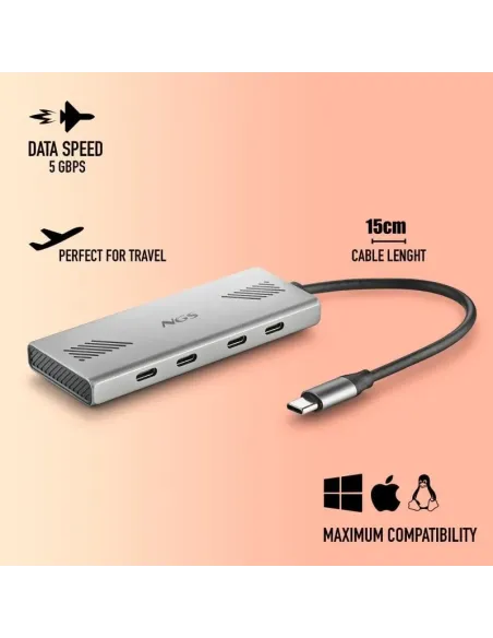 HUB multipuerto USB-C 3.2 Gen 1 4 en 1 NGS Wonder4-C