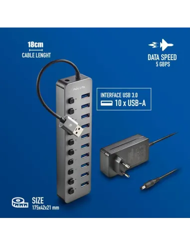 HUB NGS IHUB 10 con 10 puertos USB 3.2 Gen 1 Plug and Play